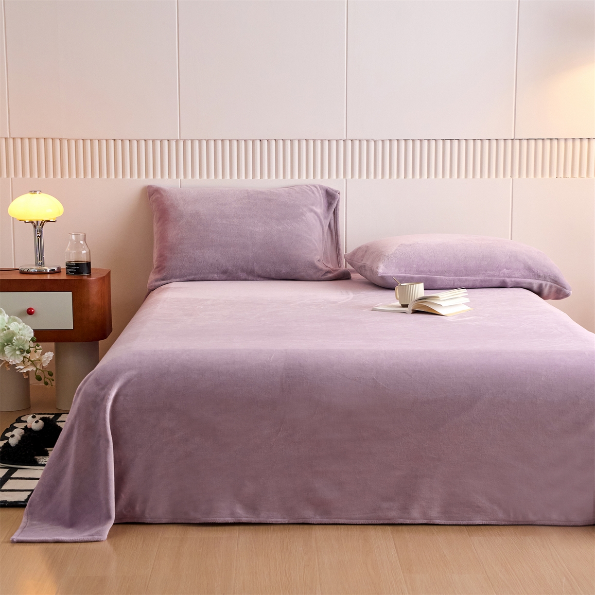91家纺网 家纺一手货源 找家纺 兰紫橙家纺 2025新款简约纯色牛奶绒拉链款枕套 罗兰紫