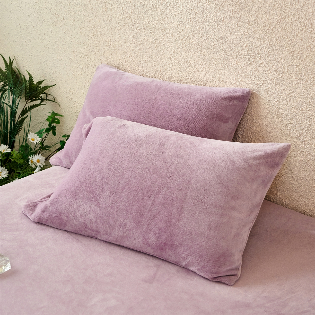 兰紫橙家纺 2025新款简约纯色牛奶绒拉链款枕套 罗兰紫