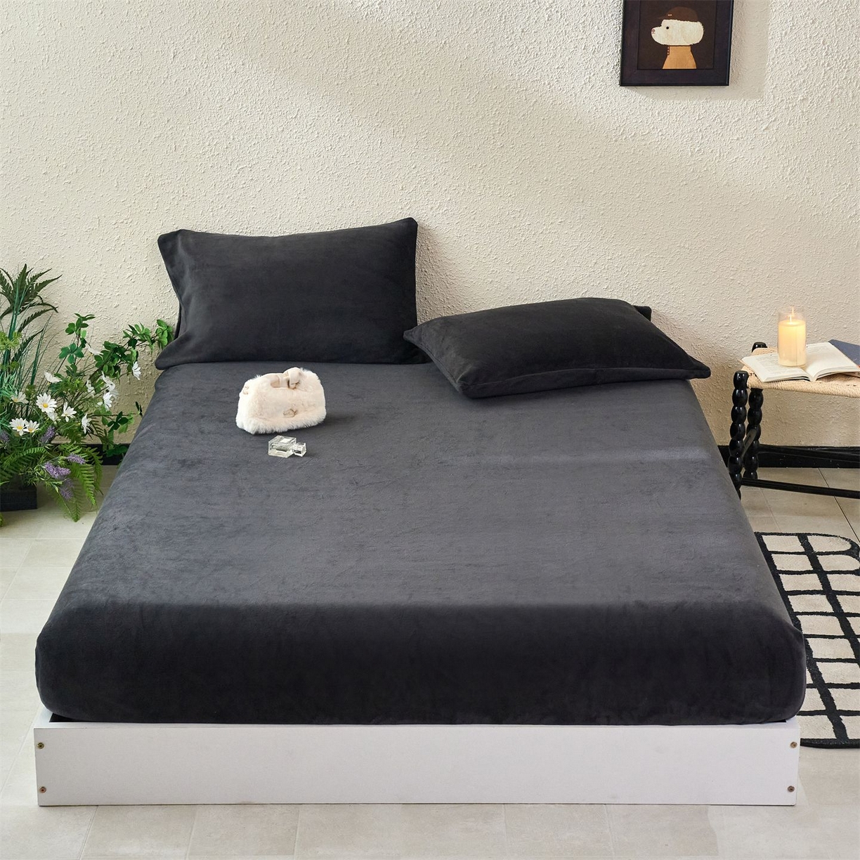 91家纺网 家纺一手货源 找家纺 （总）兰紫橙家纺 2025新款简约纯色单面200克重牛奶绒床笠系列