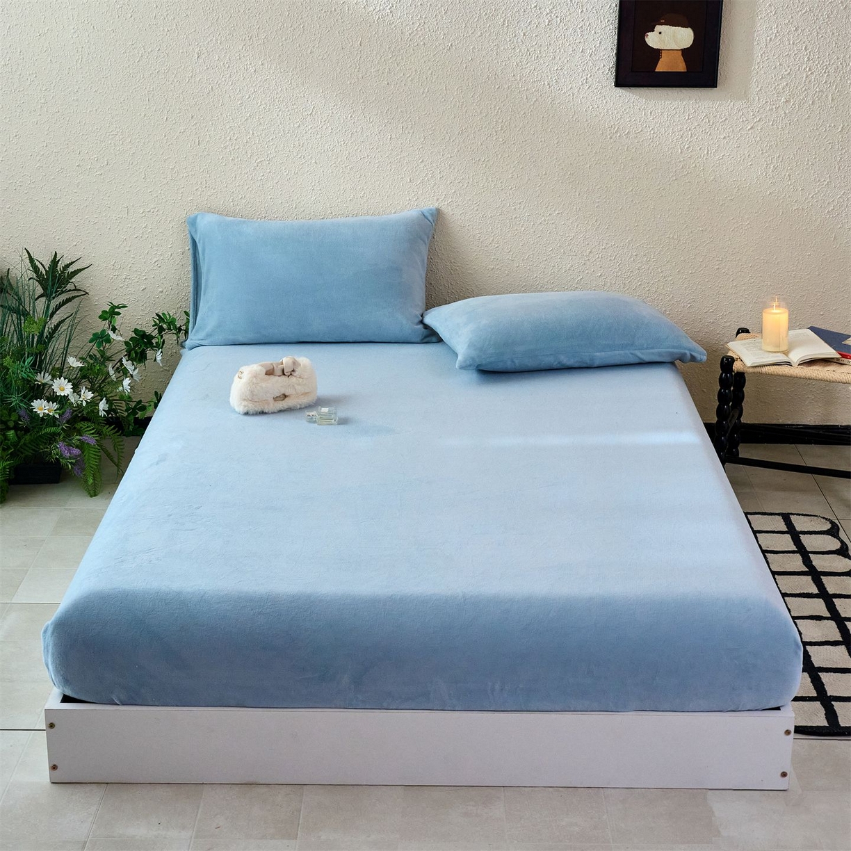 91家纺网 家纺一手货源 找家纺 （总）兰紫橙家纺 2025新款简约纯色单面200克重牛奶绒床笠系列