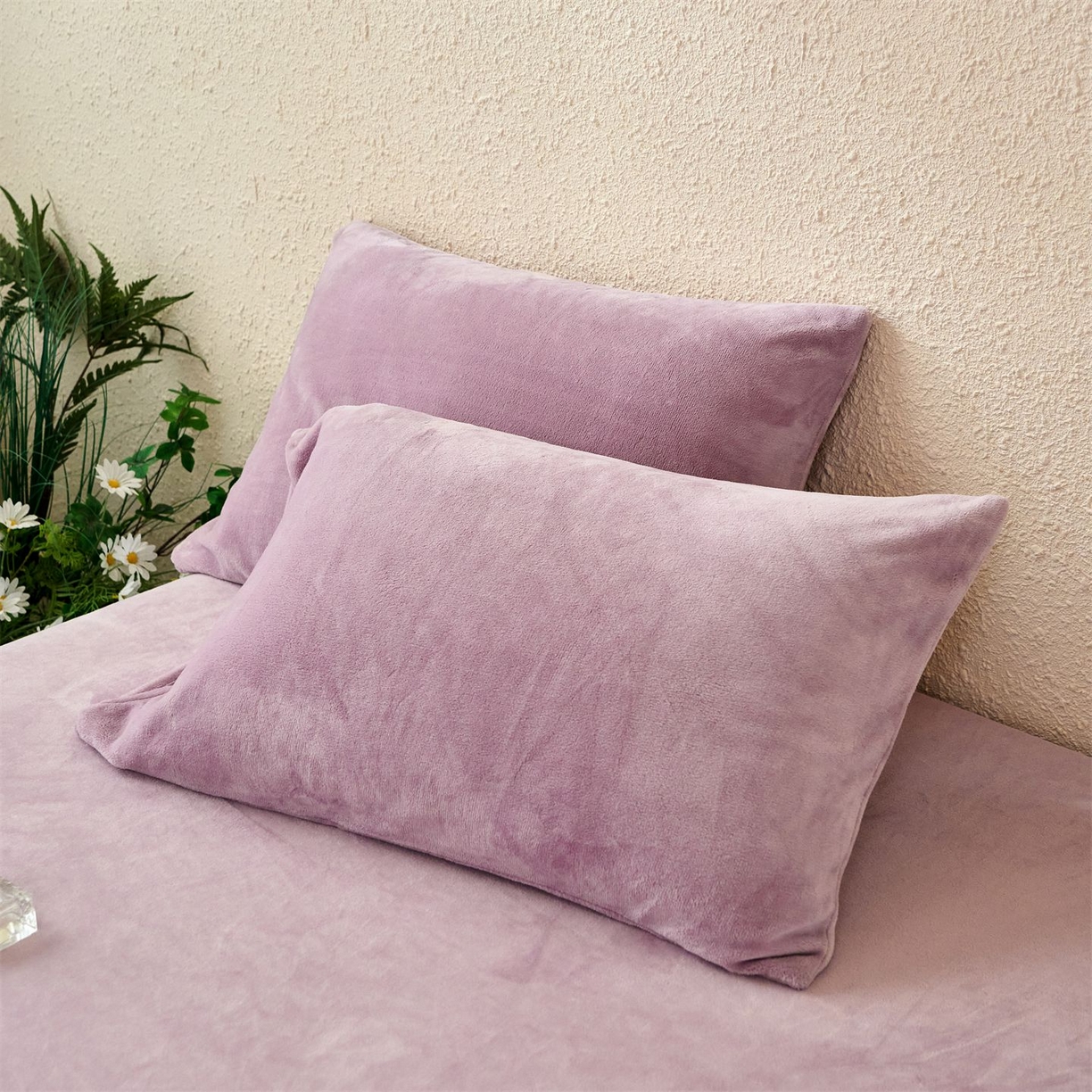 91家纺网 家纺一手货源 找家纺 兰紫橙家纺 2025新款简约纯色牛奶绒床笠系列 罗兰紫