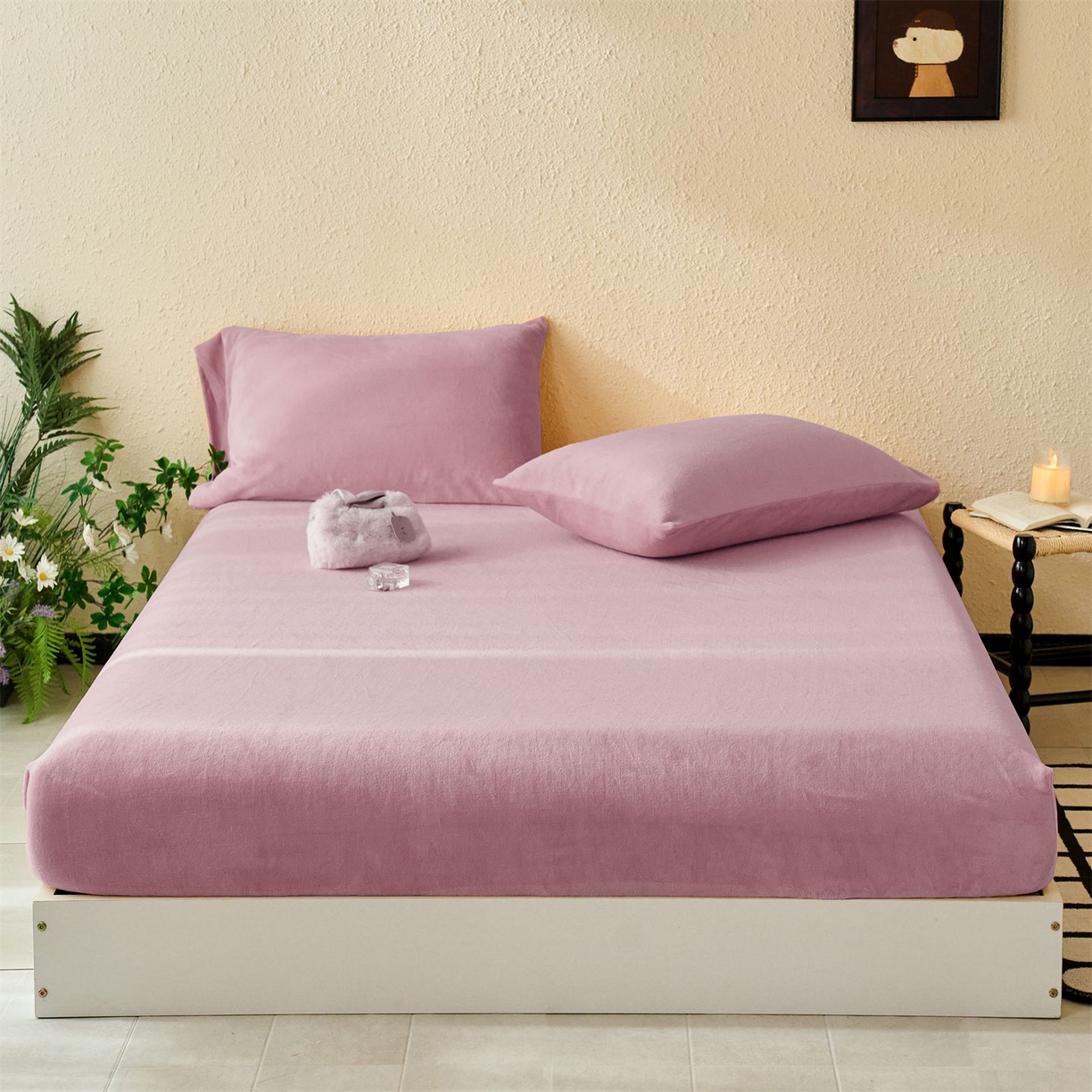 兰紫橙家纺 2025新款简约纯色牛奶绒床笠系列 罗兰紫