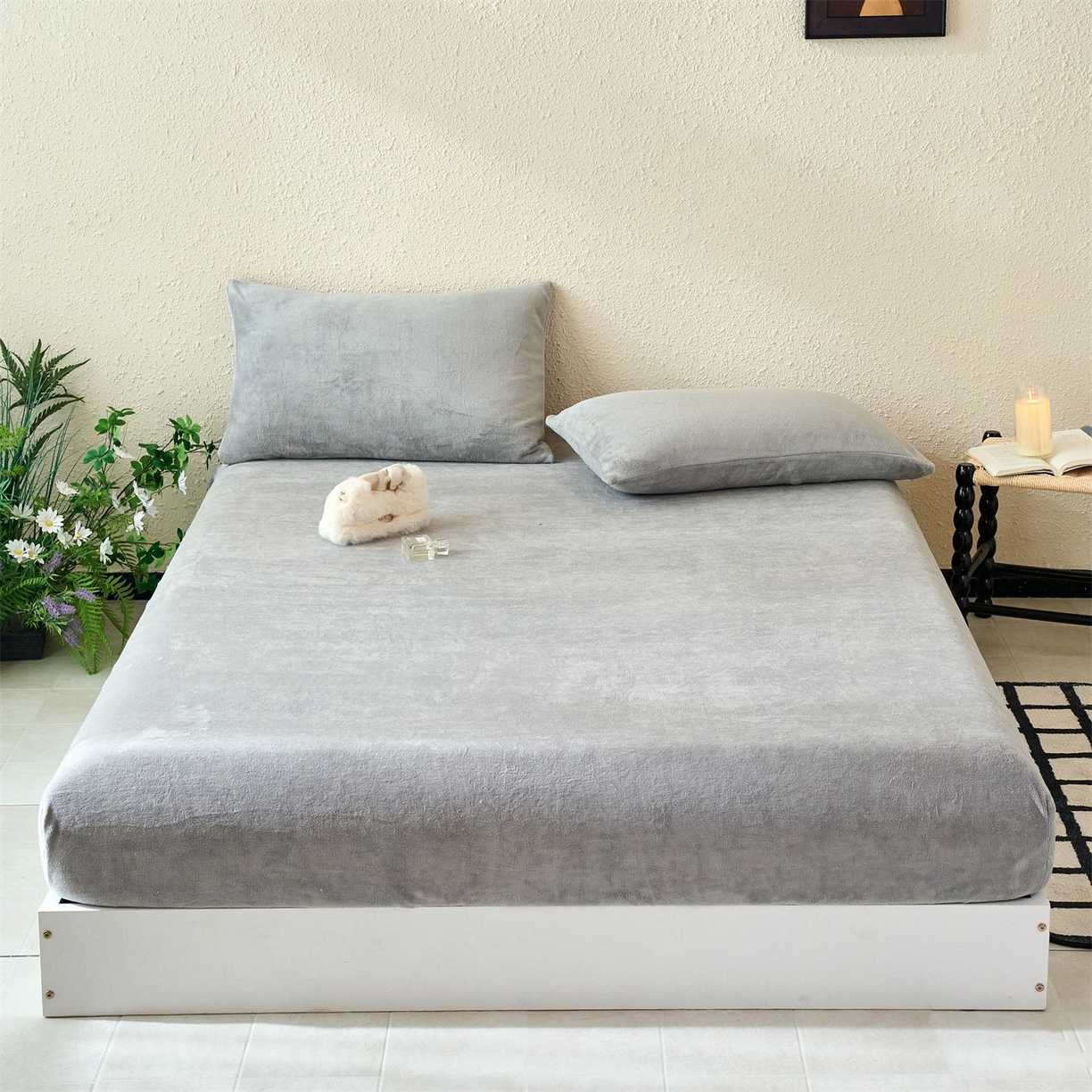 兰紫橙家纺 2025新款简约纯色牛奶绒床笠系列 绅士灰