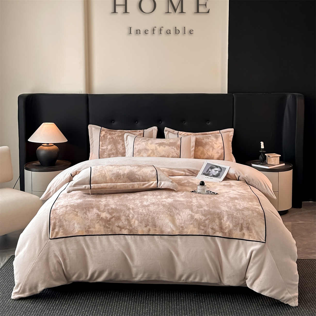 91家纺网 家纺一手货源 找家纺 （总）奥裕家纺 2025新款拼角款雪貂绒四件套-维纳斯