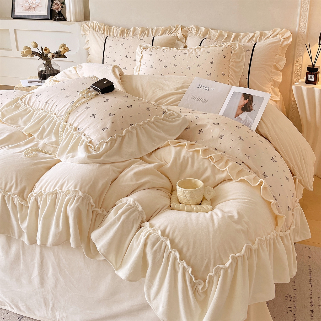 91家纺网 家纺一手货源 找家纺 （总）奥裕家纺 202新款全棉双层纱加绒法式美拉德雕花绒四件套-安妮