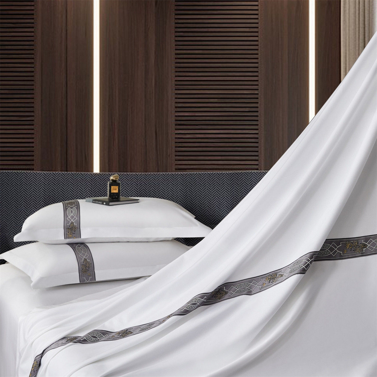 91家纺网 家纺一手货源 找家纺 罗菲尼酒店用品 2025新款高仿棉织带款酒店宾馆四件套 星辰