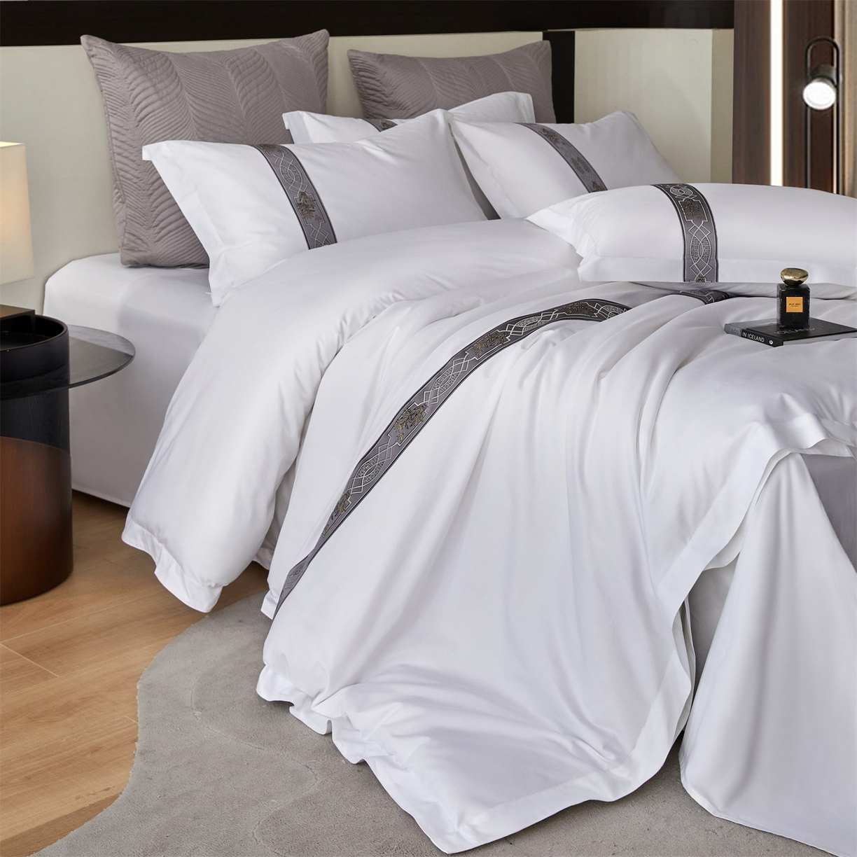 91家纺网 家纺一手货源 找家纺 罗菲尼酒店用品 2025新款高仿棉织带款酒店宾馆四件套 星辰