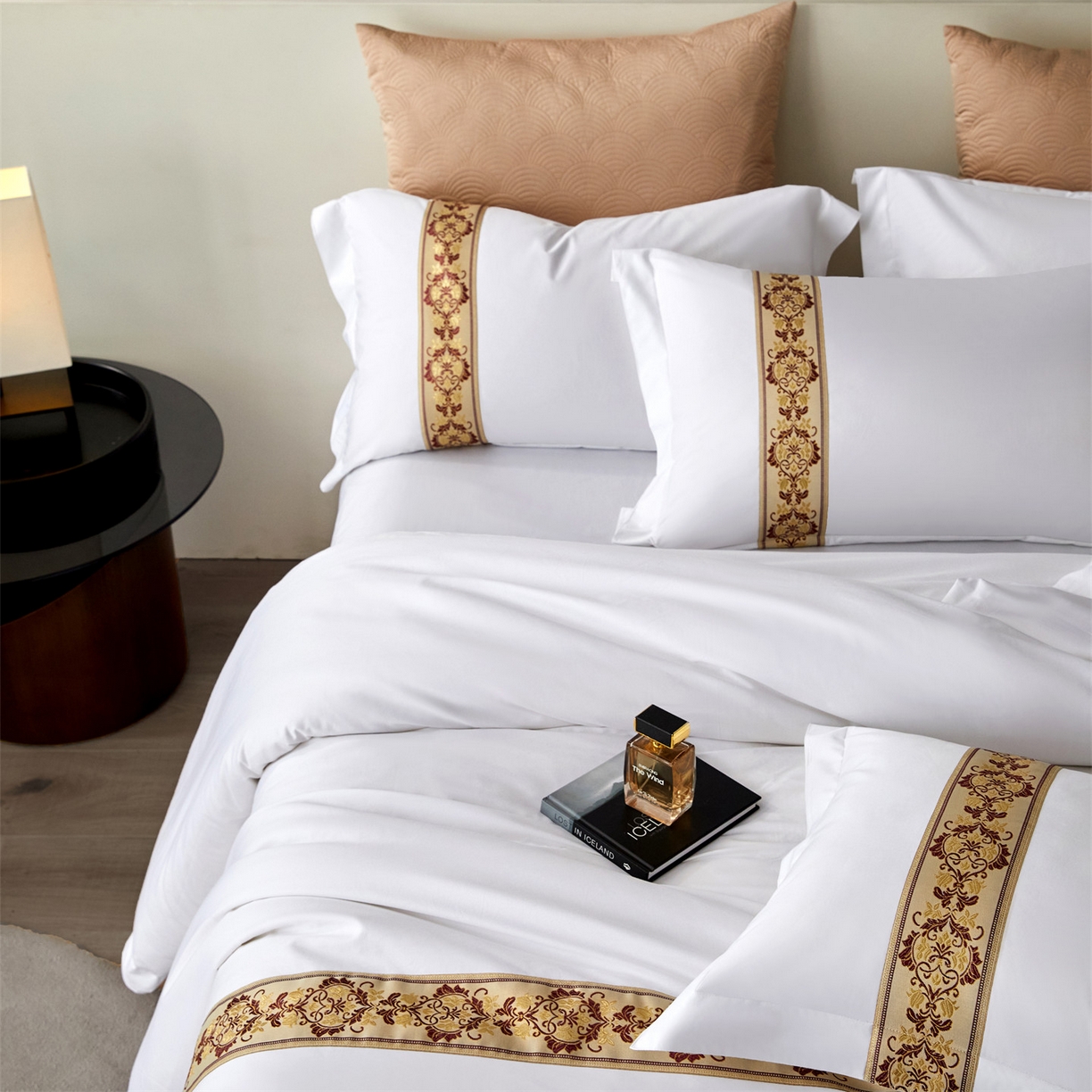 91家纺网 家纺一手货源 找家纺 罗菲尼酒店用品 2025新款高仿棉织带款酒店宾馆四件套 锦绣