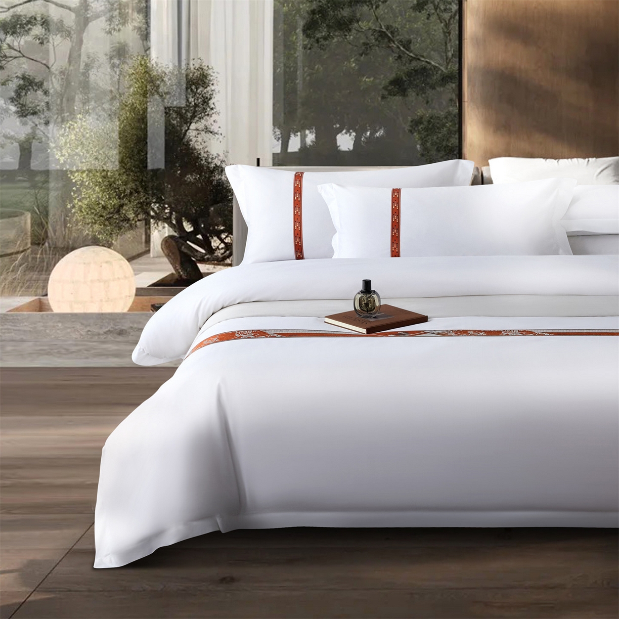 91家纺网 家纺一手货源 找家纺 罗菲尼酒店用品 2025新款高仿棉织带款酒店宾馆四件套 马驹