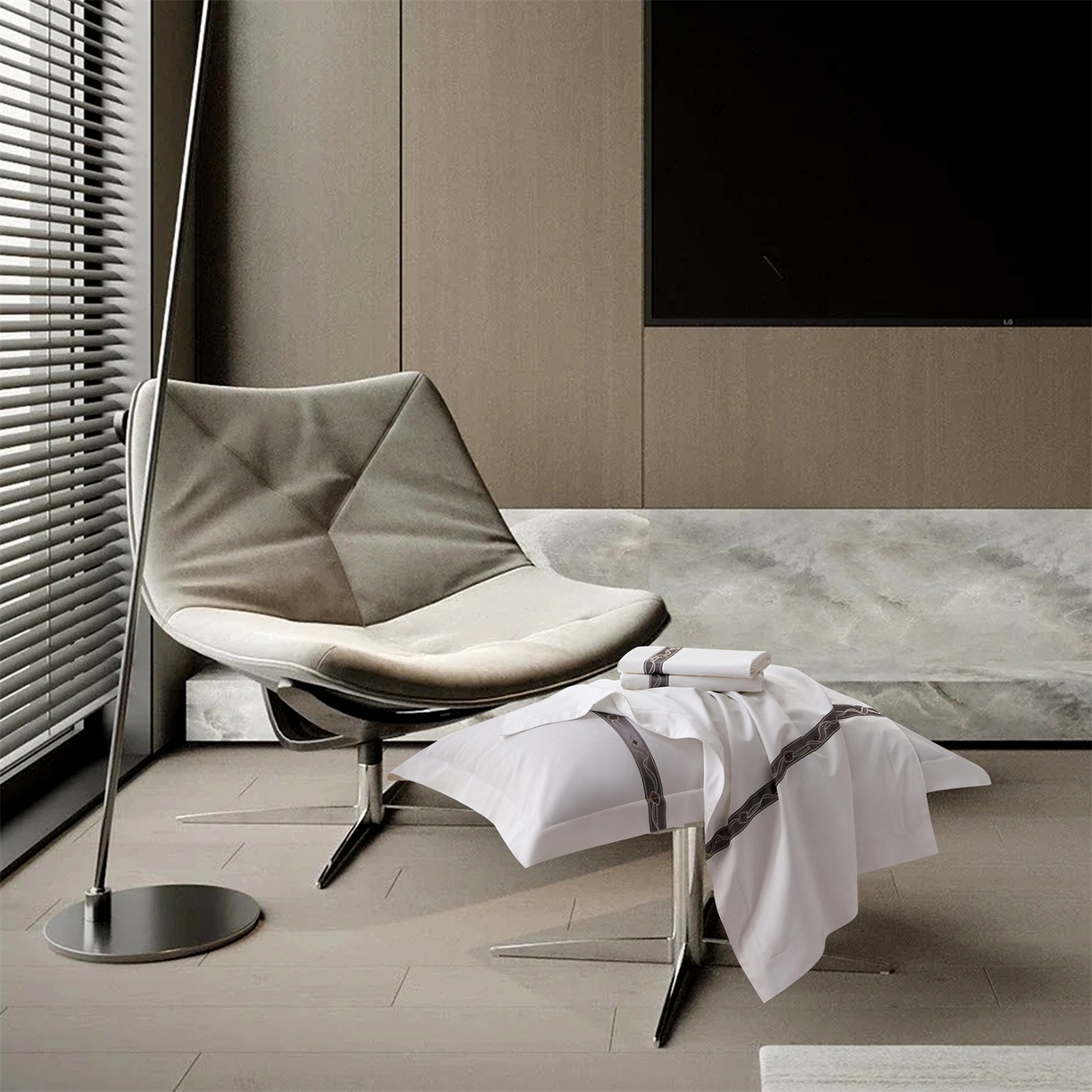 91家纺网 家纺一手货源 找家纺 罗菲尼酒店用品 2025新款高仿棉织带款酒店宾馆四件套 夏日  灰