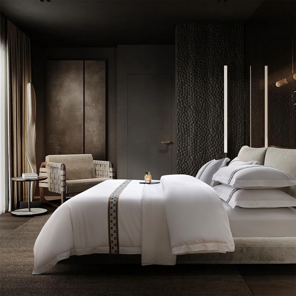 91家纺网 家纺一手货源 找家纺 罗菲尼酒店用品 2025新款高仿棉织带款酒店宾馆四件套 凯森