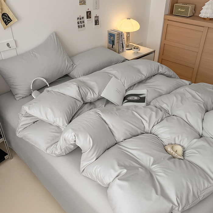 91家纺网 家纺一手货源 找家纺 汣沐生活 2025新款化纤纯色四件套系列 奶油椰灰