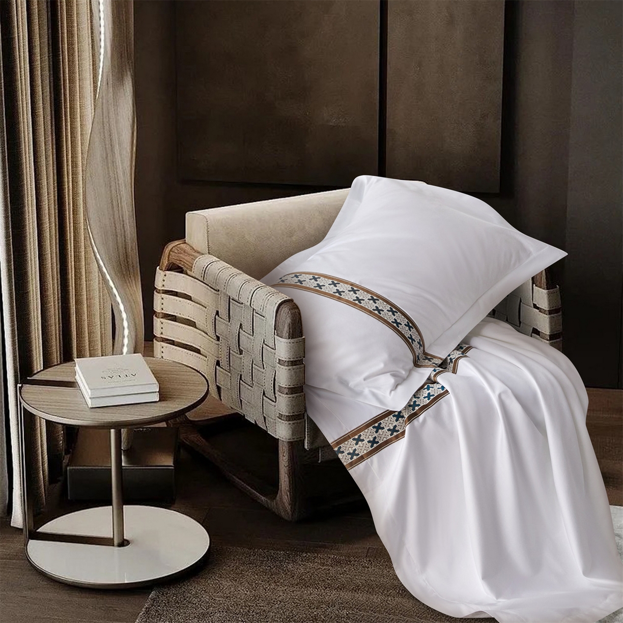 91家纺网 家纺一手货源 找家纺 罗菲尼酒店用品 2025新款高仿棉织带款酒店宾馆四件套 凯森