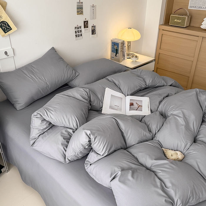 91家纺网 家纺一手货源 找家纺 汣沐生活 2025新款化纤纯色四件套系列 岩石灰