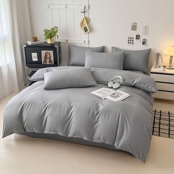 91家纺网 家纺一手货源 找家纺 汣沐生活 2025新款化纤纯色四件套系列 岩石灰