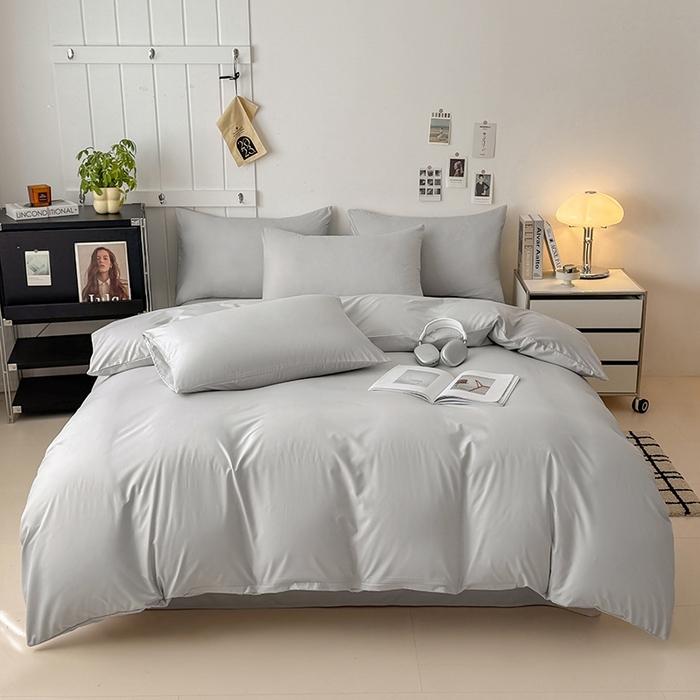 91家纺网 家纺一手货源 找家纺 汣沐生活 2025新款化纤纯色四件套系列 奶油椰灰