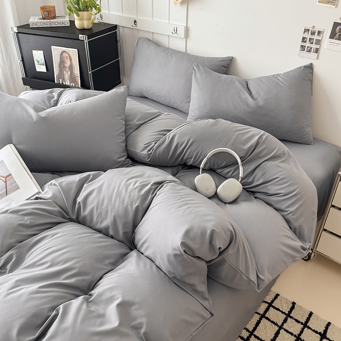 91家纺网 家纺一手货源 找家纺 汣沐生活 2025新款化纤纯色四件套系列 岩石灰