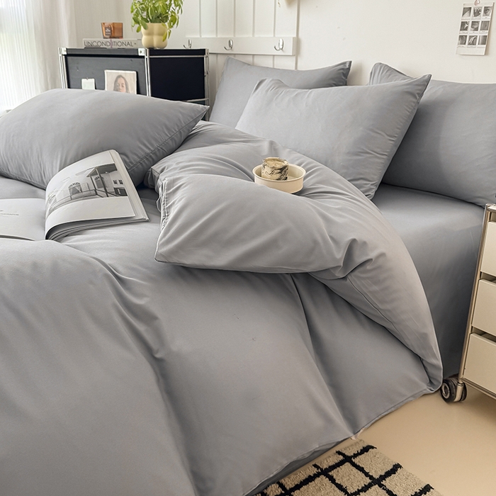 91家纺网 家纺一手货源 找家纺 汣沐生活 2025新款化纤纯色四件套系列 岩石灰