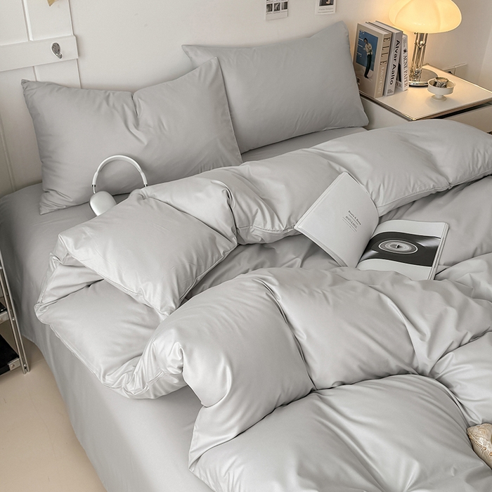 91家纺网 家纺一手货源 找家纺 汣沐生活 2025新款化纤纯色四件套系列 奶油椰灰