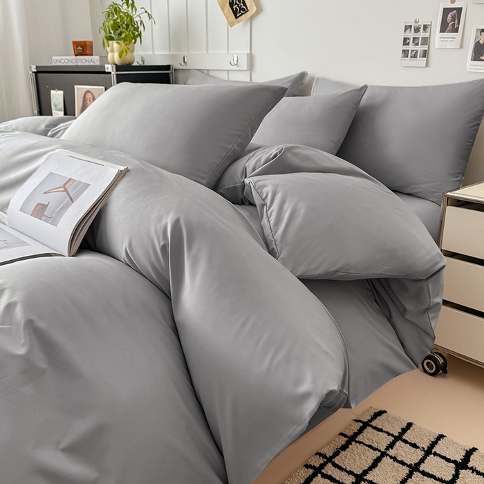 91家纺网 家纺一手货源 找家纺 汣沐生活 2025新款化纤纯色四件套系列 岩石灰