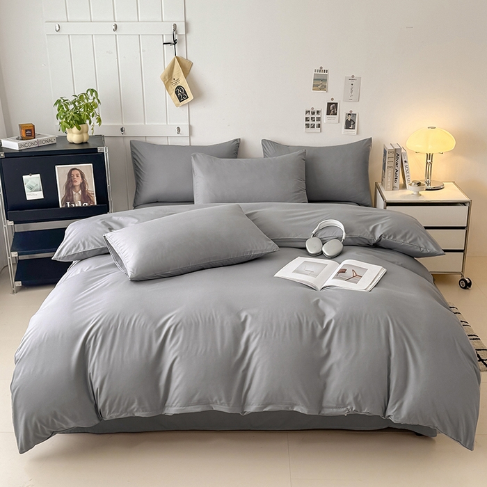 91家纺网 家纺一手货源 找家纺 汣沐生活 2025新款化纤纯色四件套系列 岩石灰