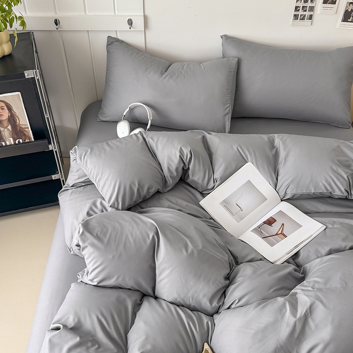 91家纺网 家纺一手货源 找家纺 汣沐生活 2025新款化纤纯色四件套系列 岩石灰