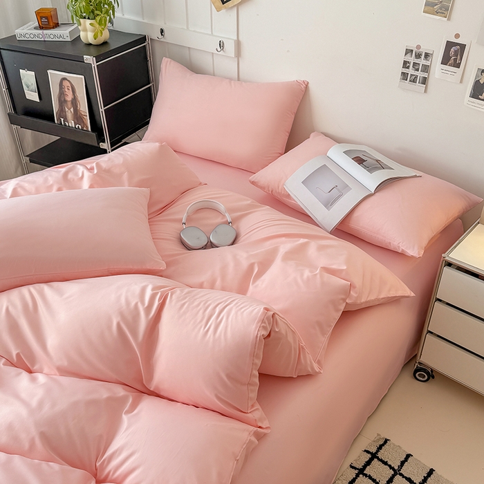 91家纺网 家纺一手货源 找家纺 汣沐生活 2025新款化纤纯色四件套系列 蜜桃奶油