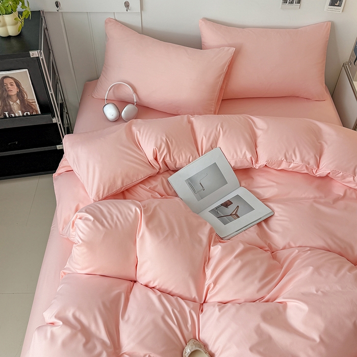 91家纺网 家纺一手货源 找家纺 汣沐生活 2025新款化纤纯色四件套系列 蜜桃奶油