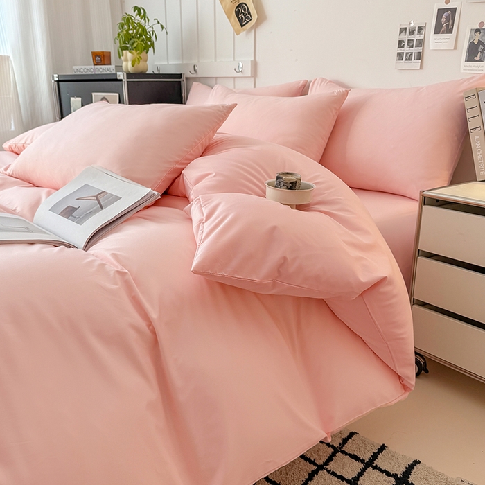 91家纺网 家纺一手货源 找家纺 汣沐生活 2025新款化纤纯色四件套系列 蜜桃奶油