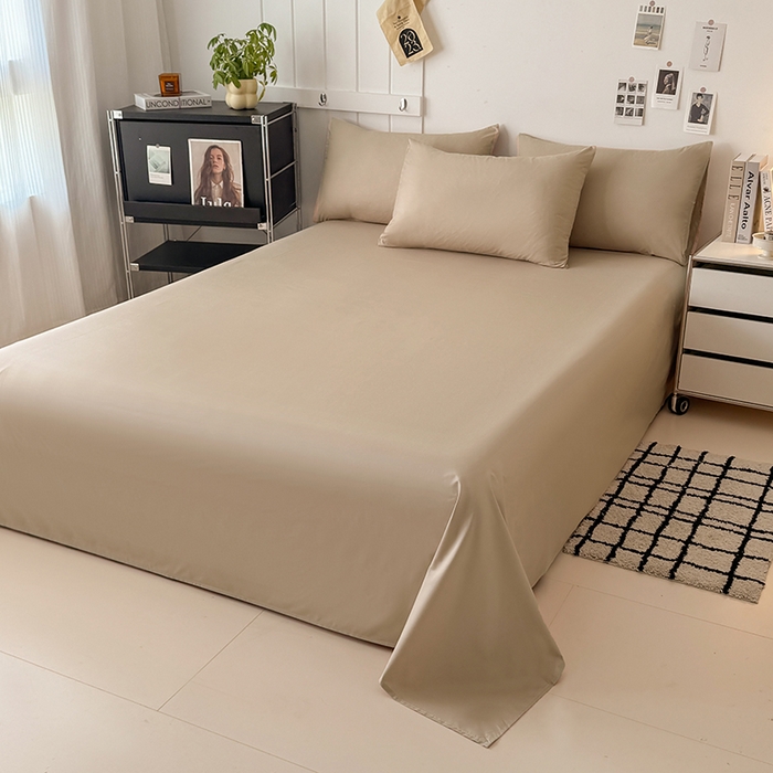 91家纺网 家纺一手货源 找家纺 汣沐生活 2025新款化纤纯色四件套系列 拿铁卡其