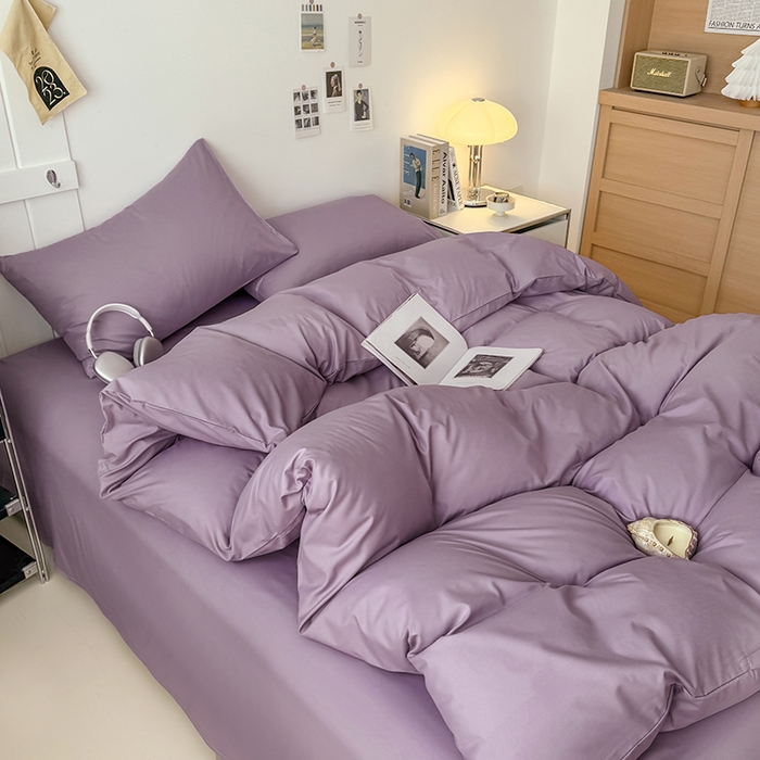 91家纺网 家纺一手货源 找家纺 汣沐生活 2025新款化纤纯色四件套系列 薰衣草紫