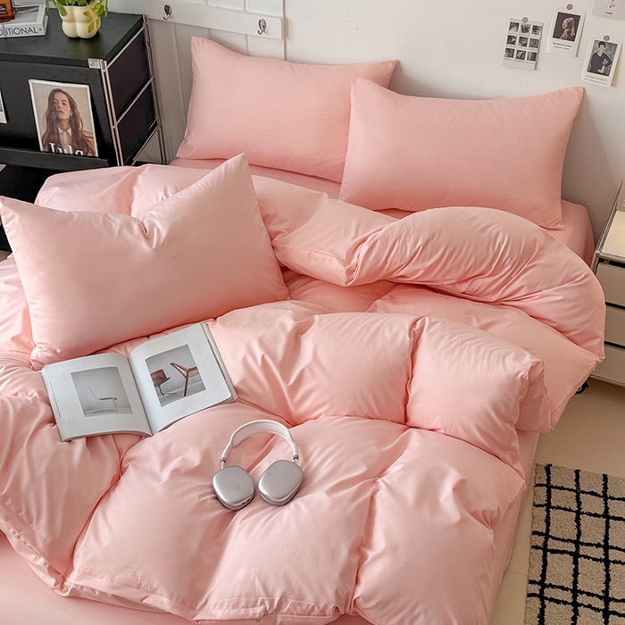 91家纺网 家纺一手货源 找家纺 汣沐生活 2025新款化纤纯色四件套系列 蜜桃奶油