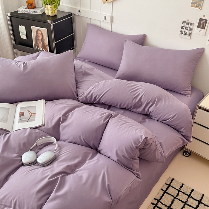 91家纺网 家纺一手货源 找家纺 汣沐生活 2025新款化纤纯色四件套系列 薰衣草紫