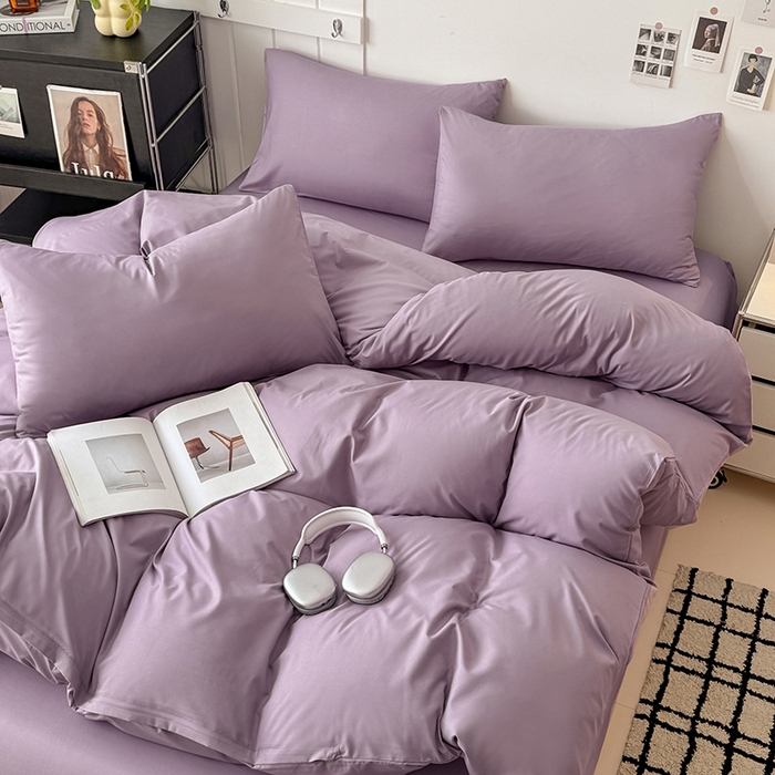 91家纺网 家纺一手货源 找家纺 汣沐生活 2025新款化纤纯色四件套系列 薰衣草紫