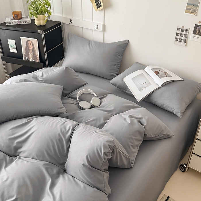 91家纺网 家纺一手货源 找家纺 汣沐生活 2025新款化纤纯色四件套系列 岩石灰