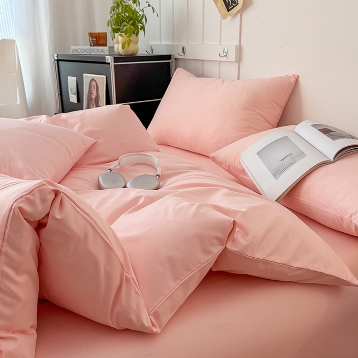 91家纺网 家纺一手货源 找家纺 汣沐生活 2025新款化纤纯色四件套系列 蜜桃奶油