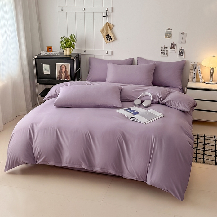 91家纺网 家纺一手货源 找家纺 汣沐生活 2025新款化纤纯色四件套系列 薰衣草紫