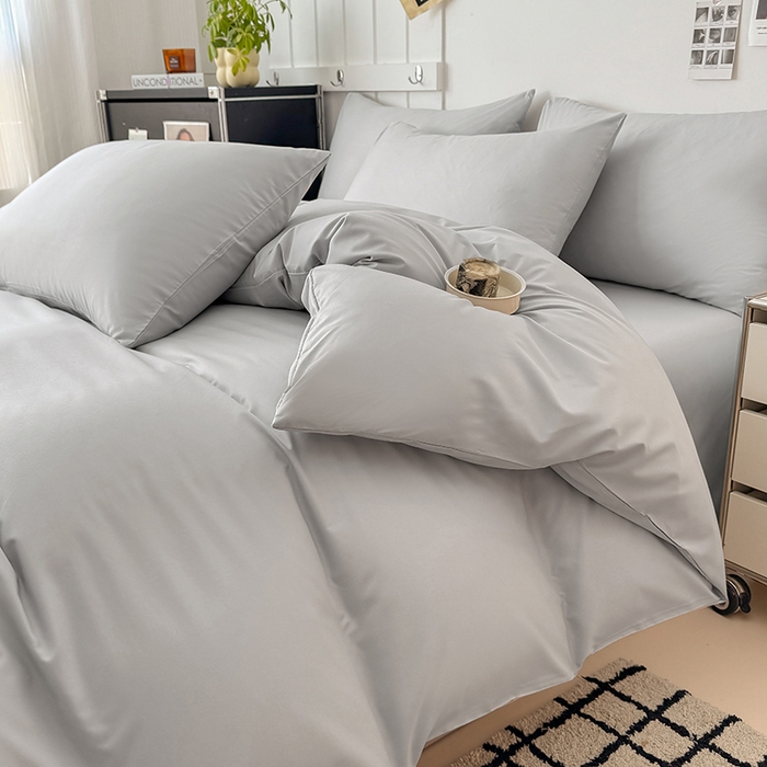 91家纺网 家纺一手货源 找家纺 汣沐生活 2025新款化纤纯色四件套系列 奶油椰灰