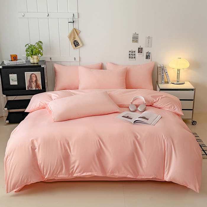 91家纺网 家纺一手货源 找家纺 汣沐生活 2025新款化纤纯色四件套系列 蜜桃奶油