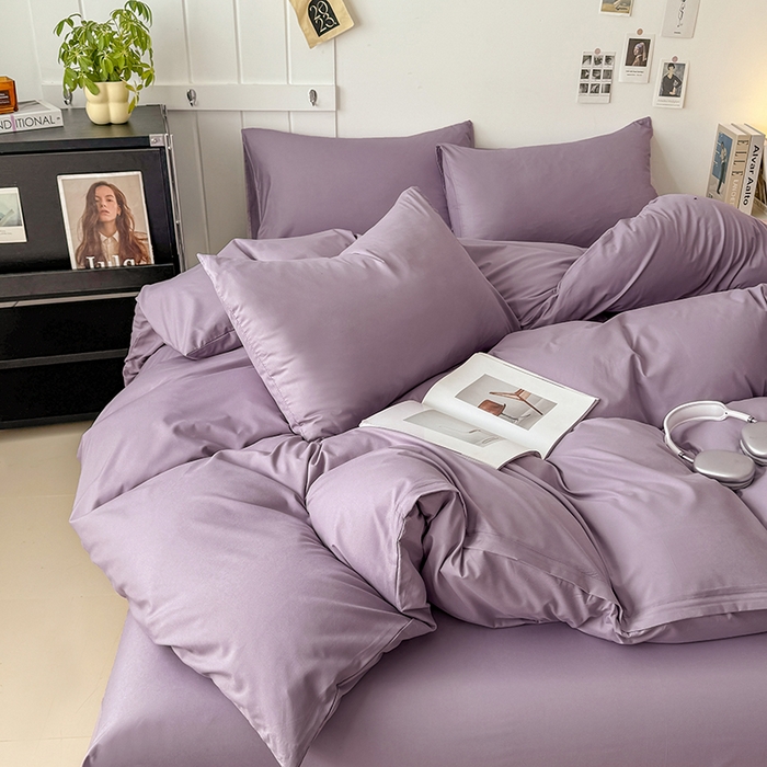 汣沐生活 2025新款化纤纯色四件套系列 薰衣草紫