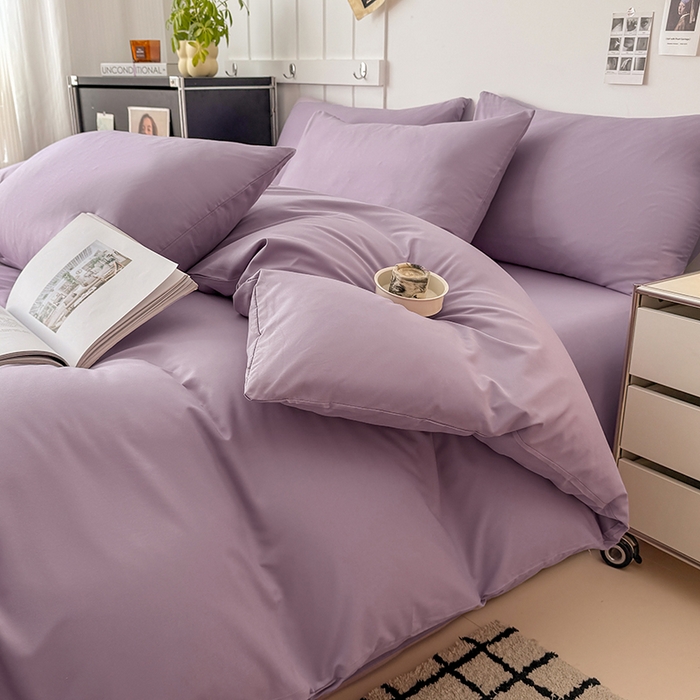 91家纺网 家纺一手货源 找家纺 汣沐生活 2025新款化纤纯色四件套系列 薰衣草紫