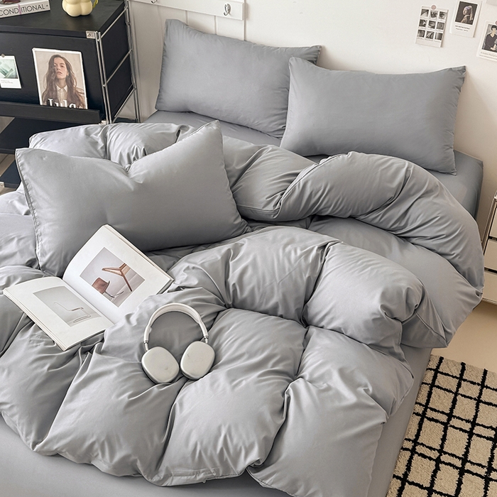 91家纺网 家纺一手货源 找家纺 汣沐生活 2025新款化纤纯色四件套系列 岩石灰