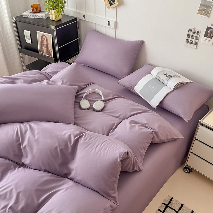 91家纺网 家纺一手货源 找家纺 汣沐生活 2025新款化纤纯色四件套系列 薰衣草紫