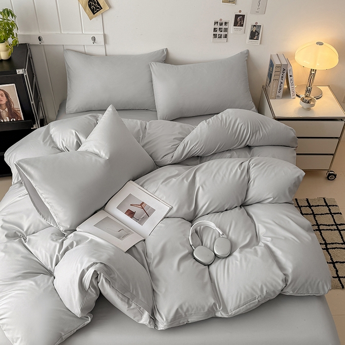 91家纺网 家纺一手货源 找家纺 汣沐生活 2025新款化纤纯色四件套系列 奶油椰灰