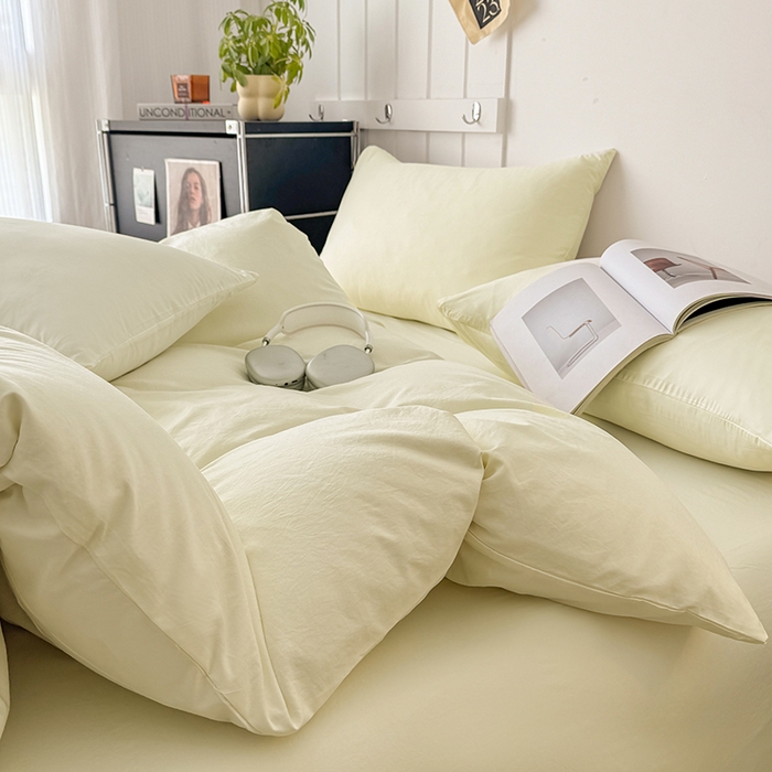 91家纺网 家纺一手货源 找家纺 汣沐生活 2025新款化纤纯色四件套系列 芝士布丁