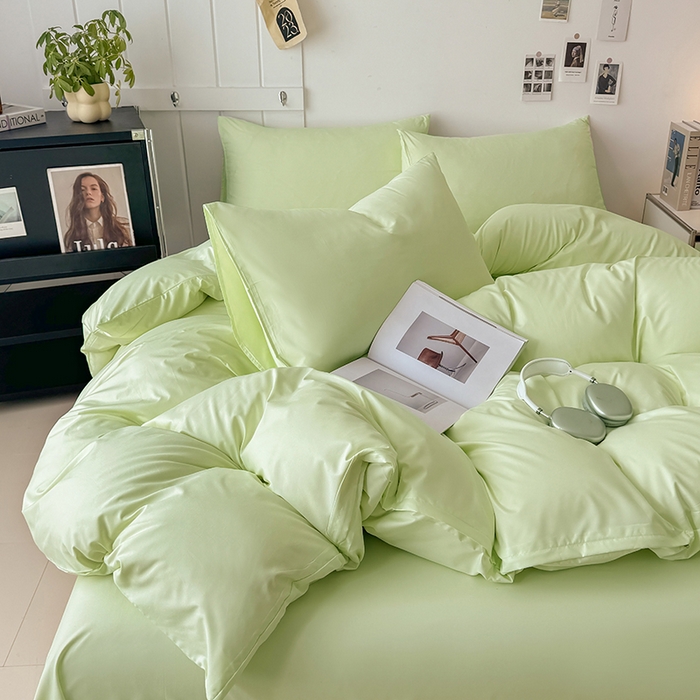 汣沐生活 2025新款化纤纯色四件套系列 薄荷抹茶