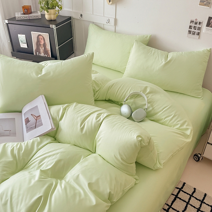 91家纺网 家纺一手货源 找家纺 汣沐生活 2025新款化纤纯色四件套系列 薄荷抹茶