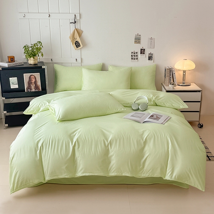 91家纺网 家纺一手货源 找家纺 汣沐生活 2025新款化纤纯色四件套系列 薄荷抹茶