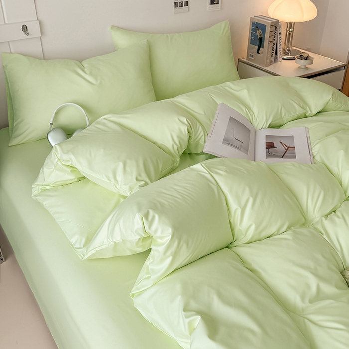 91家纺网 家纺一手货源 找家纺 汣沐生活 2025新款化纤纯色四件套系列 薄荷抹茶