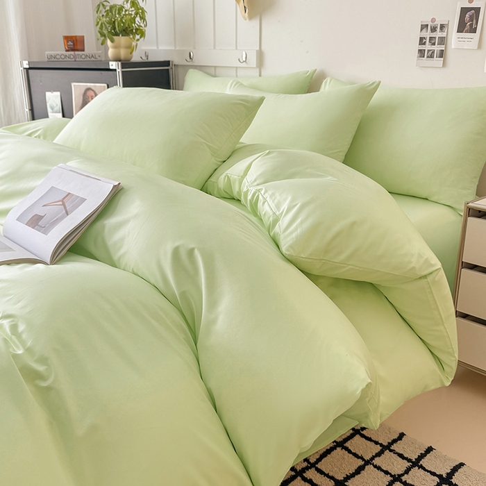 91家纺网 家纺一手货源 找家纺 汣沐生活 2025新款化纤纯色四件套系列 薄荷抹茶